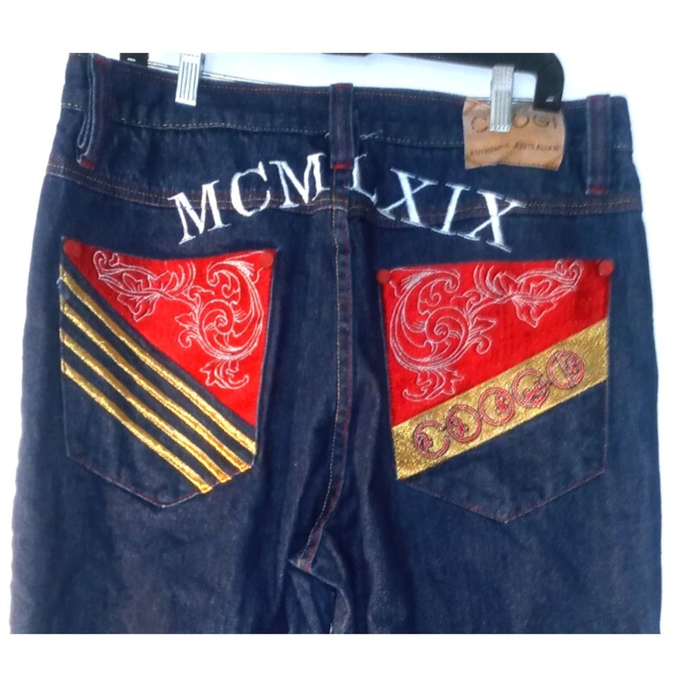 COOGI MEN'S MCMLXIX DENIM Dark Wash Fire JEANS 40 X 34 Baggy Y2K Vintage